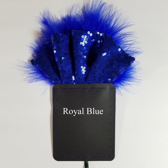 NEW Royal Blue Sequin Ruffle & Feather Pocket Square Insert - Picture 3 of 9